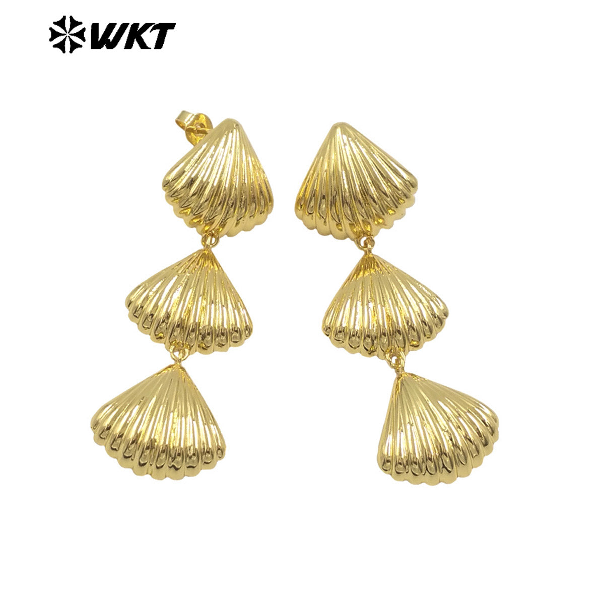WT-E765 High Quality 18K Gold Plated and Silver Shell Patchwork Long Earrings for Women As Valentine's Day and Anniversary Gifts