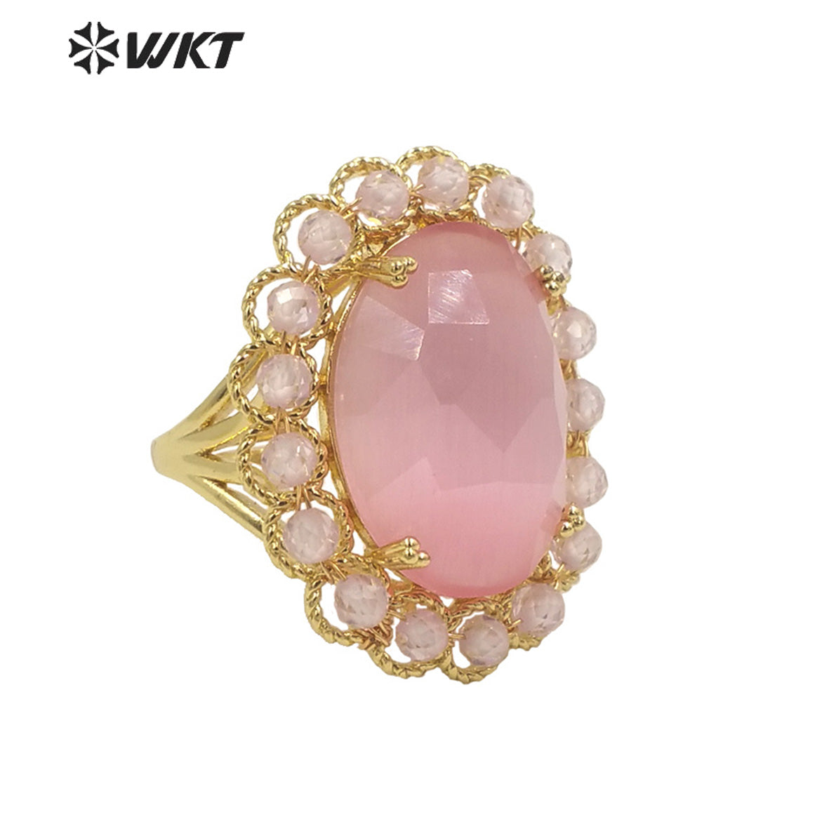 WT-R459 WKT Wholesale New Women 18k Gold Plated Resist Tarnishable Oval Cat Eye Stone Ring Charming Stone Beads Beauty Ring
