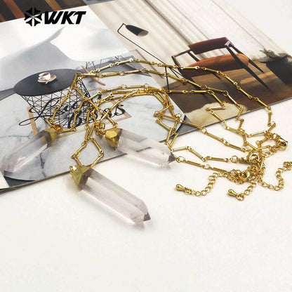 WT-N1490 High Quality Natural Crystal Quartz Point Stone Necklace With Gold Electroplated Classical Style for Jewelry Gift