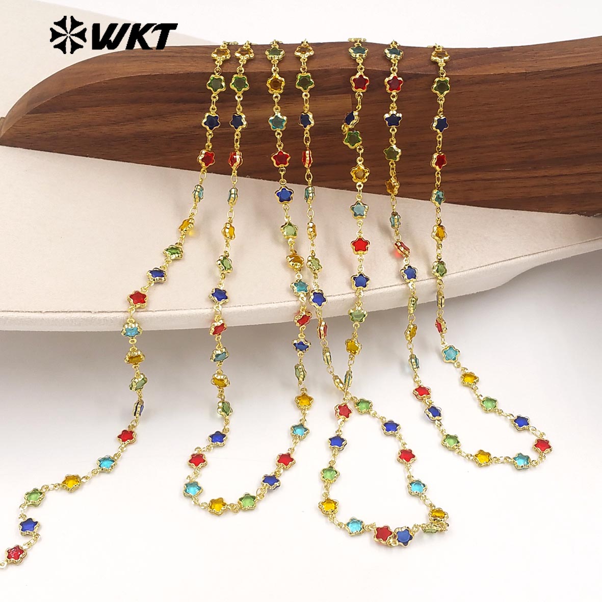 WT-BC282 Fashion Wonderful 18K Gold Plated Yellow Brass And Colorful Crystal Star Shape Chain For Handmade Jewelry DIY Findings