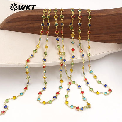 WT-BC282 Fashion Wonderful 18K Gold Plated Yellow Brass And Colorful Crystal Star Shape Chain For Handmade Jewelry DIY Findings