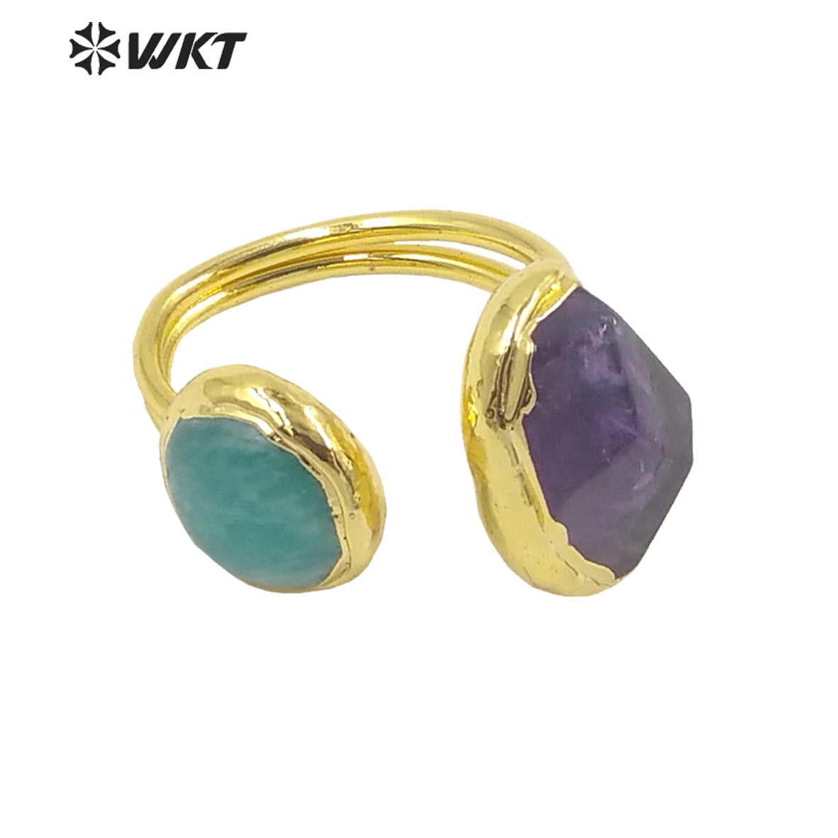 WT-R415 Charming Amethyst Amazonite Combination Ring Opening Adjustable Rings 18k Gold Plated Women Gifts Natural Stone Ring