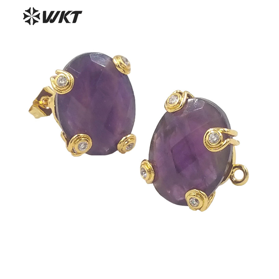WT-E658 WKT 2022 New Trend Jewelry Natural Stone Cubic Zircon Prong Setting Women Jewelry Finding Earrings Wiht Hook Hanging