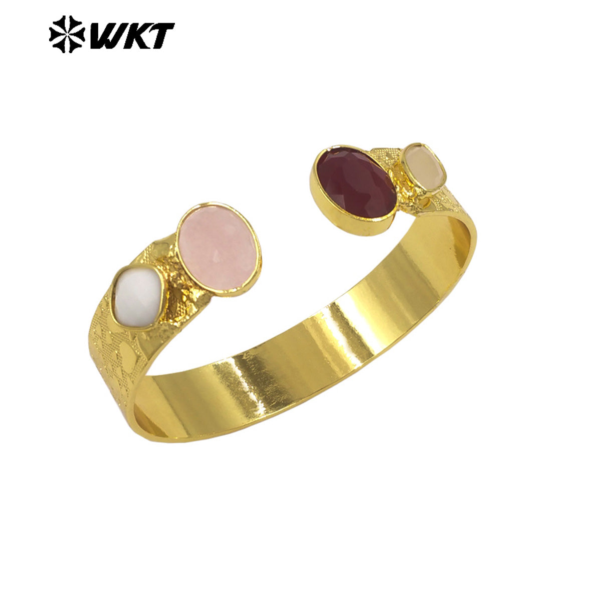 WT-B706 Top Qualiy Vintage Style 18K Gold Electroplated Natural Multiple Gemstones Cuff Women Bangles As Birthday Gift