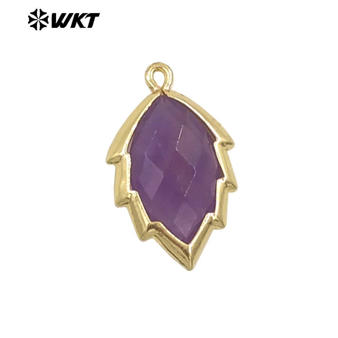 WT-P1990 Simple and Small Natural Multi-Type Gemstone 18K Gold Plated Delicate Leaf Shape Pendant Unisexes Jewelry DIY Necklace