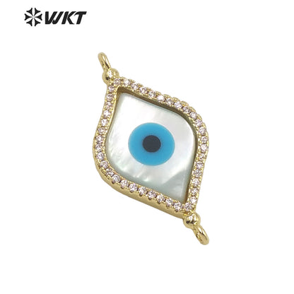 WKT-MP225 White Turkey the Eye Shells Pendant Romantic Fantasy Zircon Inlaid Shine and Moving Fashion Pendant for Lady