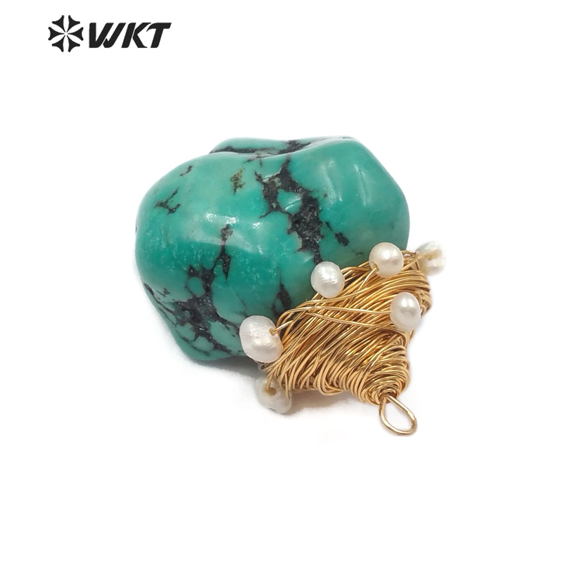 WT-P1444 Natural Stone Necklaces Pendant With Copper Wire Charm White Beads Embellishment Green Pendant Turquoise Pendant