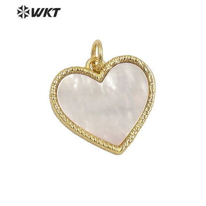 WT-JP322 Wholesale Fashion 18k Real Gold Bezel White MOP Setting Shell Charm Small Lovely Heart Shell Pendants