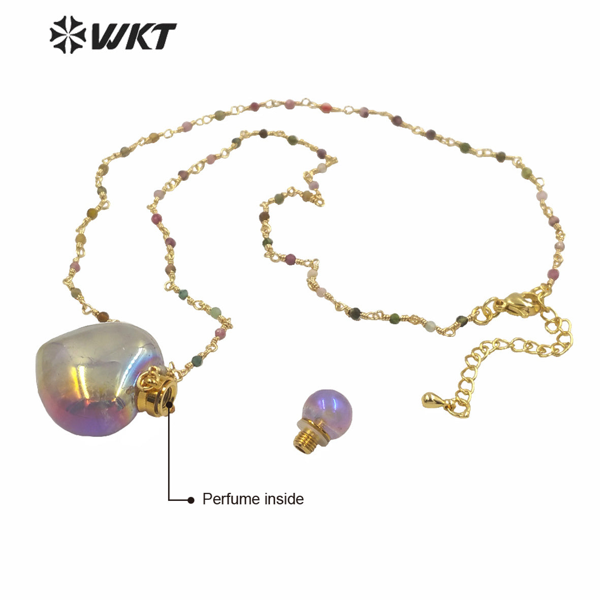 WT-N1238 Wholesale Gorgeous Amazing Heart Purple Bottle Necklace Natural a Methyst Stone Heart Perfume Bottle Necklace