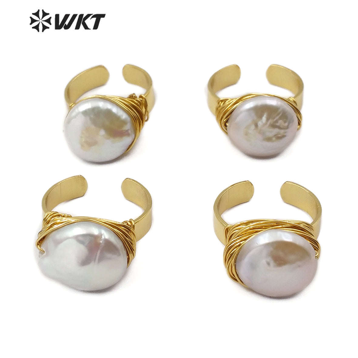 WT-R340 Newest Jewelry Wire Wrapped Pearl Ring Natural Pearl Gold Electroplated Ring Women Fashion Charm Jewelry Ring