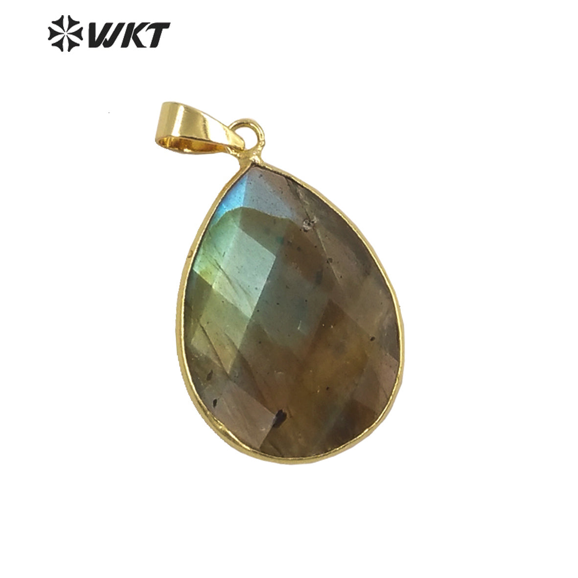 WT-P1896 WKT New Material Design 24MM Diamond Faceted Waterdrop Yellow Citrine Fluorite Stone Pendant for Earring Match