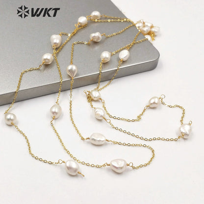 WT-RBC164 Fashion Women Hand Make Natural Freshwater Pearl Chain for Necklace Design 18k Gold Electroplated No Fade Pearl Chain