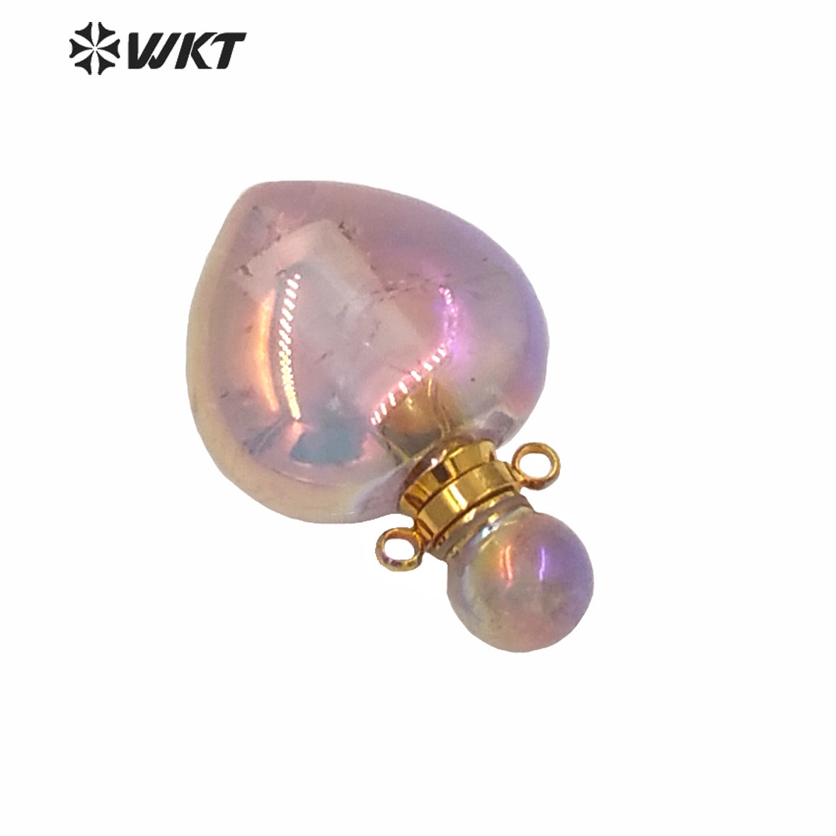 WT-P1596 WKT Design Hot Natural Gold Aura Light Purple Stone Perfume Bottle Pendant Women Popular Heart Amethyst Stone Pendant