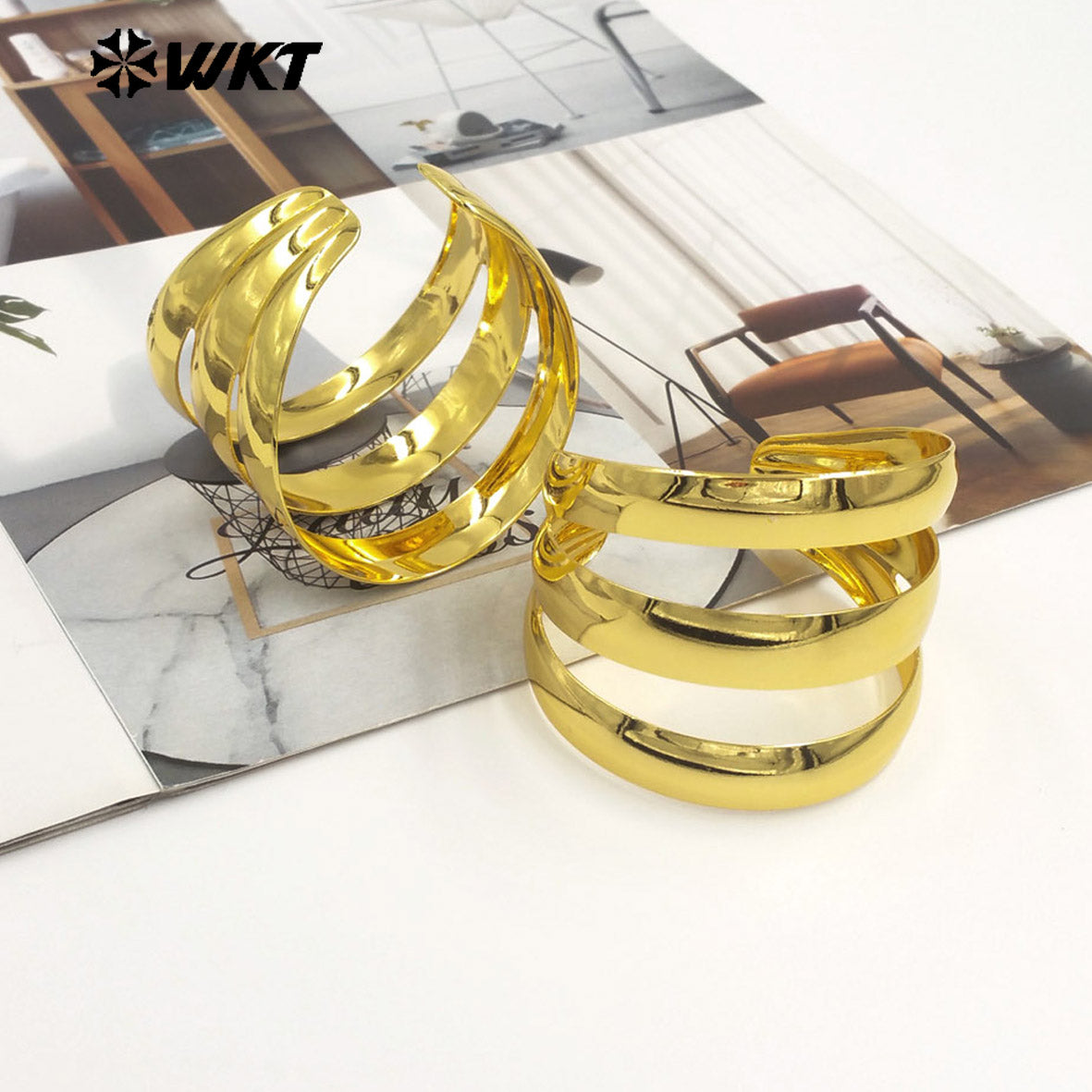WT-JF357 High Quality 18K Gold Plated Big Bangle Three Layers Design Yellow Brass Resist Tarnishable Ladies Fashion Jewelry