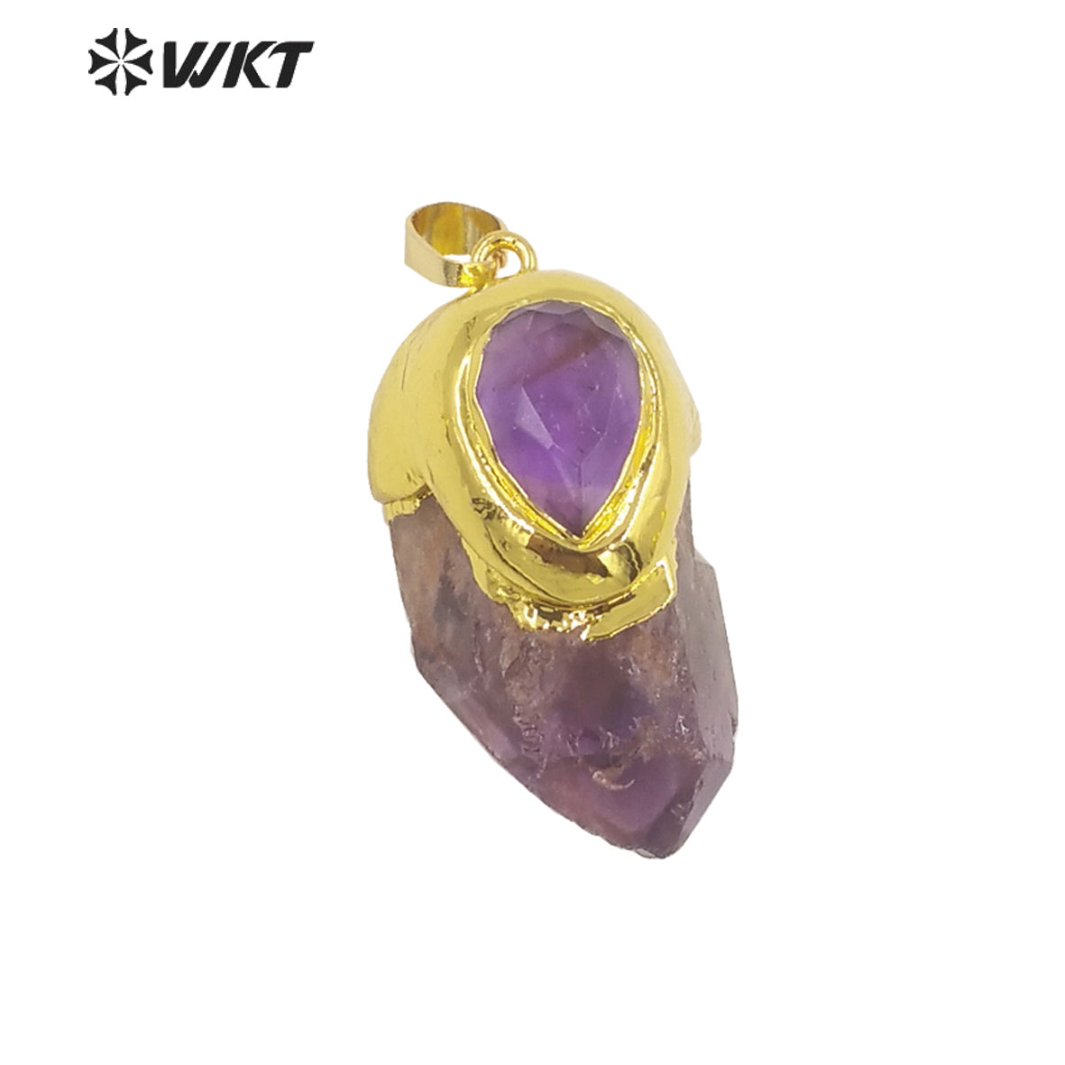 WT-P1949 Wholesale Fashion Handmade Carved Natural Amethyst Pendant for Lady Necklace Design in 18K Real Gold Plated Pendant