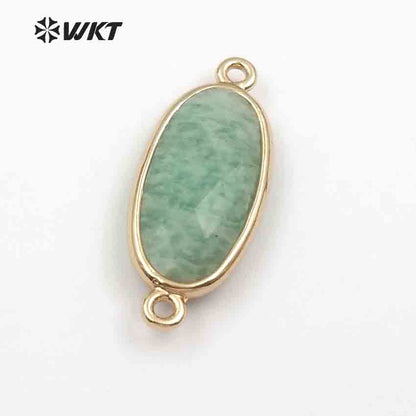WT-C264 New Special Design Smooth Metal Plated Irregular for Fashion Women Jewelry Natural Amazonite/Pink Quartz Connector