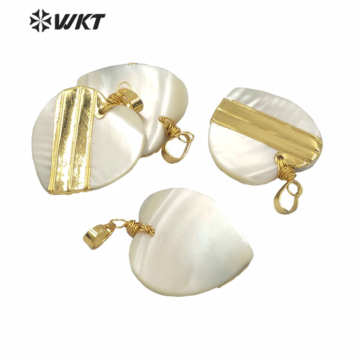 WT-JP228 WKT Amazing Design Gold Dipped Shell Heart Pendant Lady Populared Shell Vintage Boho Pendant for Necklace Design