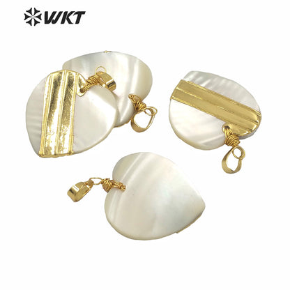 WT-JP228 WKT Amazing Design Gold Dipped Shell Heart Pendant Lady Populared Shell Vintage Boho Pendant for Necklace Design