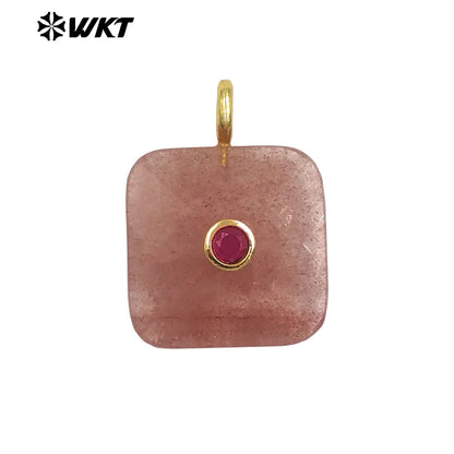 WT-P2089 Factory Wholesale Colorful Zircon And Natural Gemstone Square Gold Pendant For Handmade Jewelry Design Findings