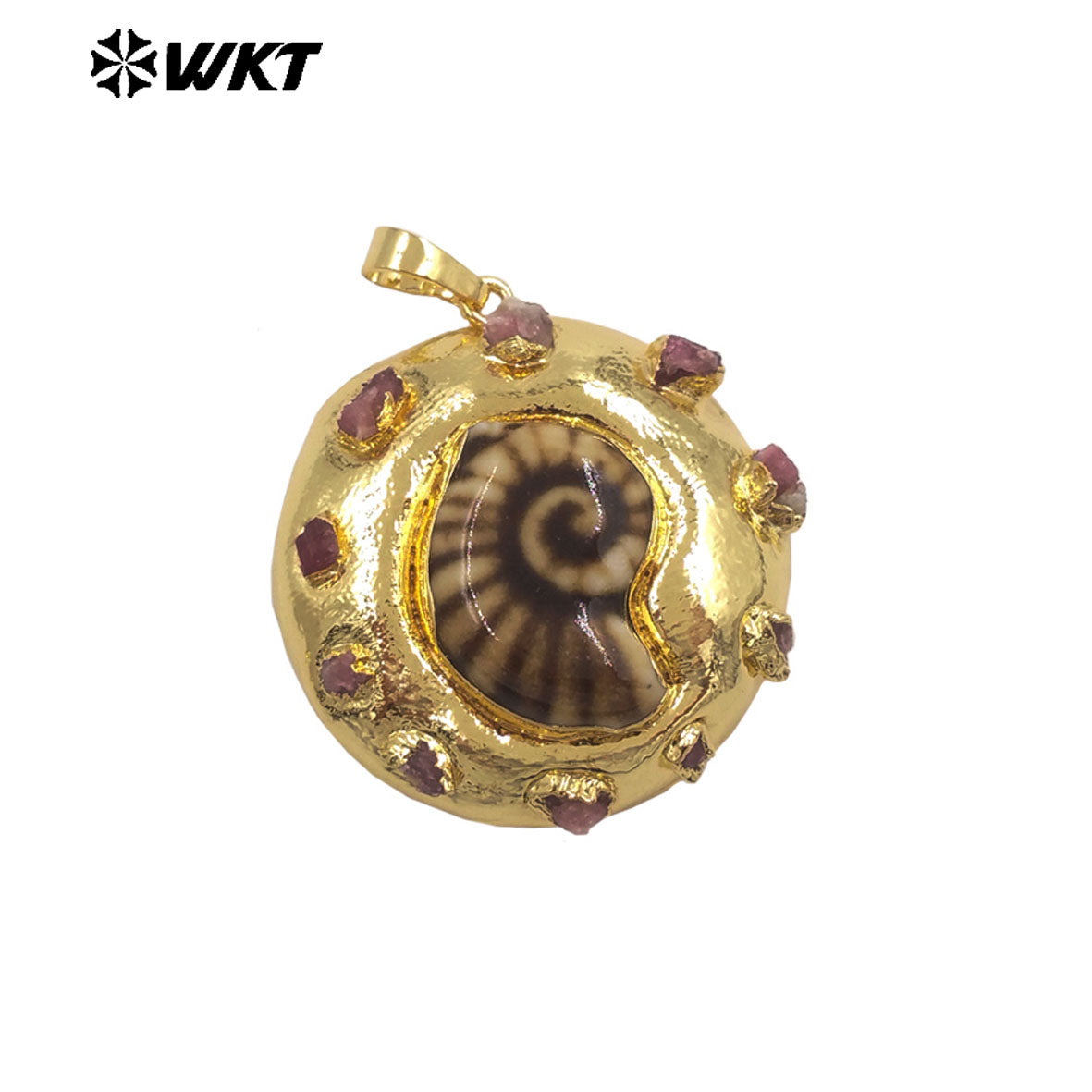 WT-JP470 New Arrival Chic Gold Electroplated Little Tourmaline Stone And Ceramic Conch Shape Pendant As Friends Present