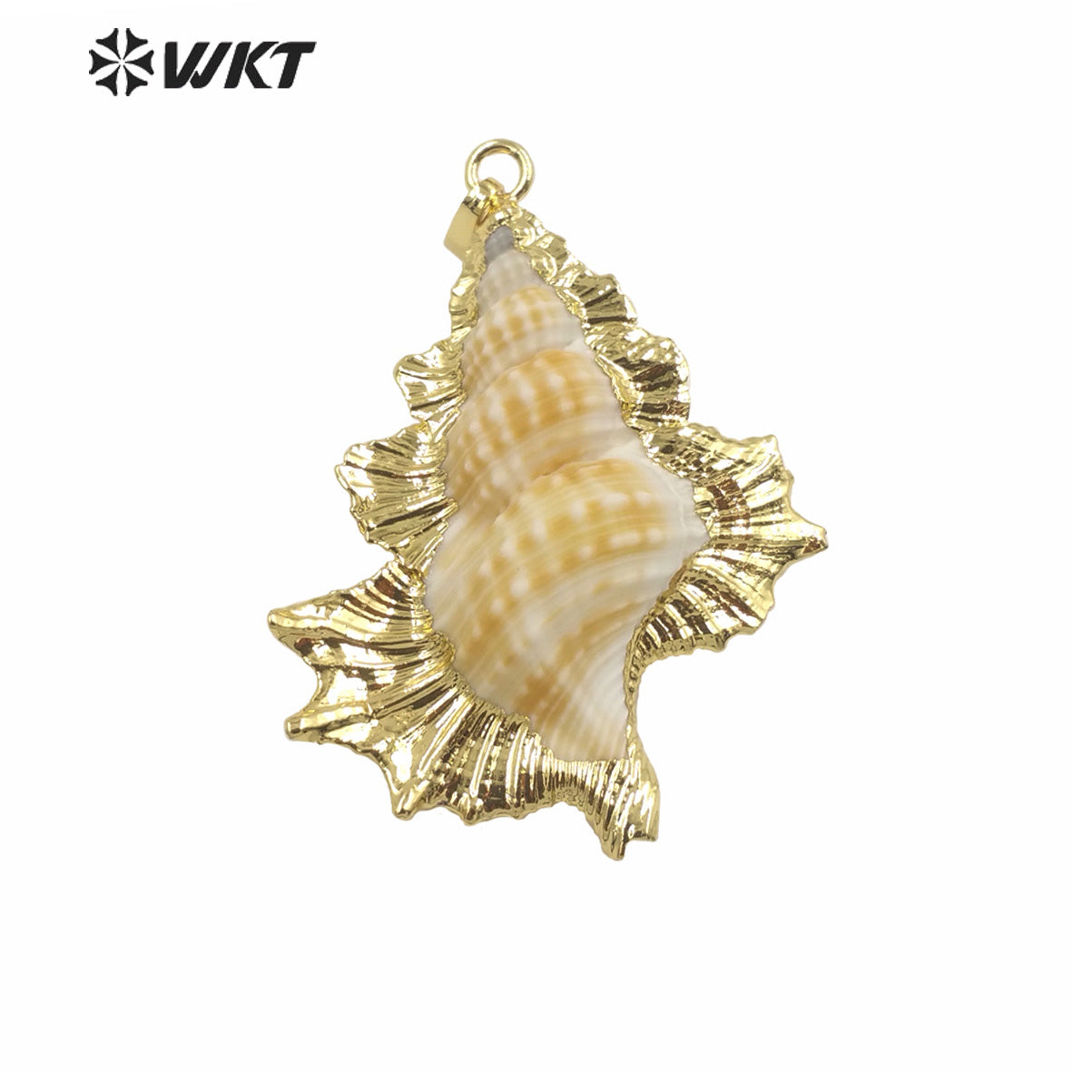 WT-JP352 WKT Classic Vintage Hot Selling Natural Trumpet Shell 18K Gold Plated Luxury Scallop Necklace Pendants