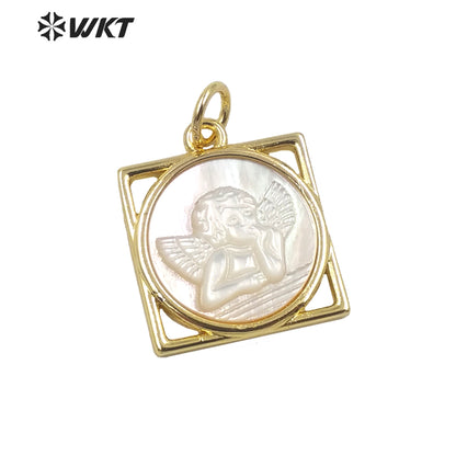 WT-JP294 High Quality Pendant Lovely Angel Carved Shell Earrings 18K Gold Plated Women Gifts Fashion Earrings Shell Earrings