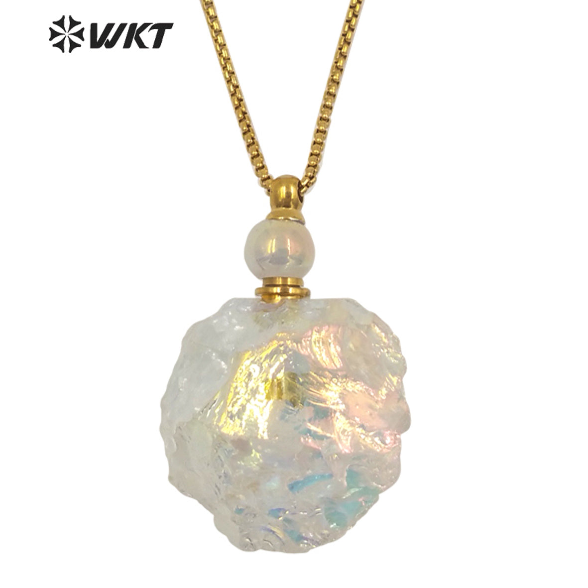 WT-N1272 Amazing Precious Energy Hammer Raw Crystal Stone Essential Oil Bottle Necklace Lucky Raw Stone Necklace for Perfume