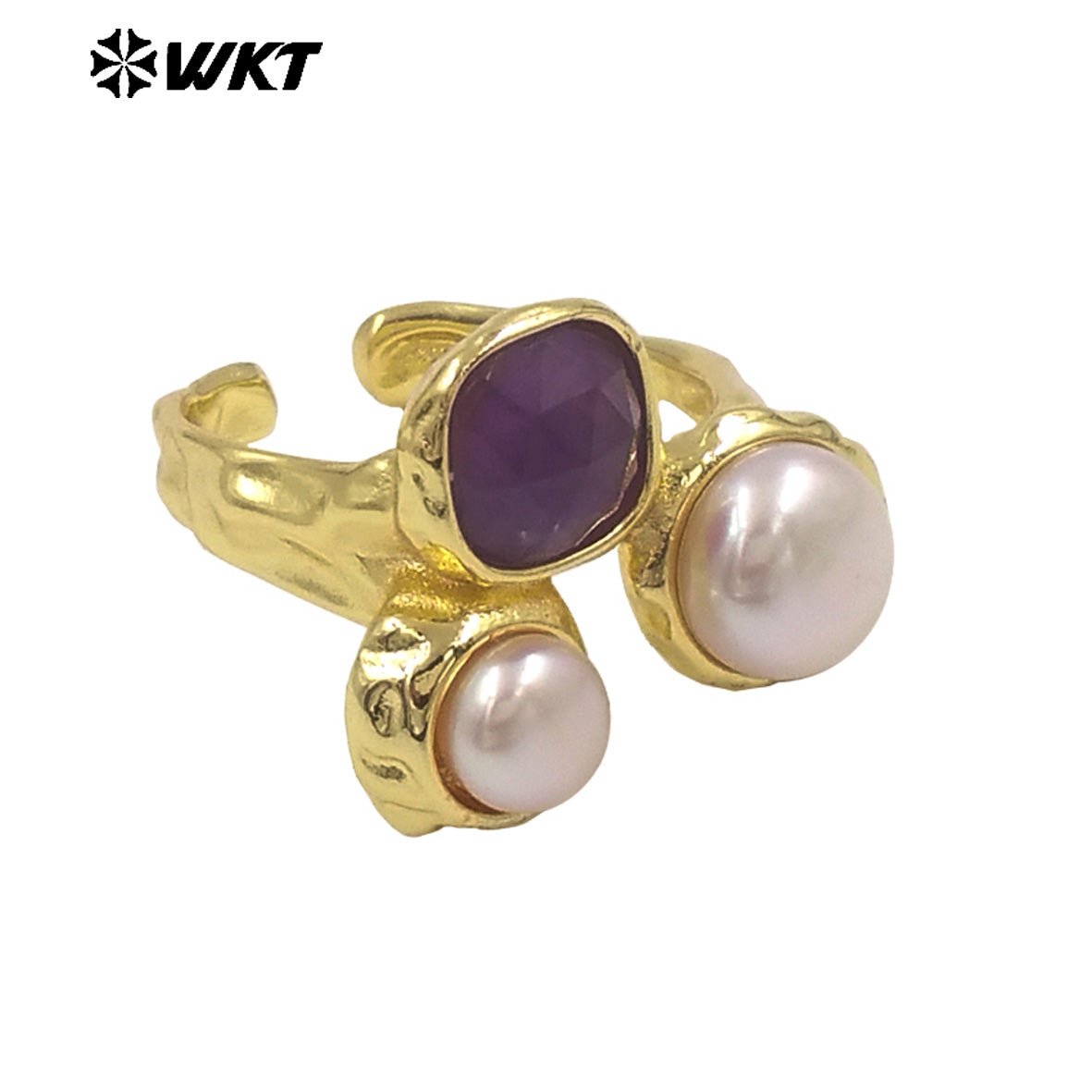 WT-MPR160 Wholesale Gold Electroplated Double Natural Freshwater Pearls And Stone Rings For Female Daily Decoration Jewelry