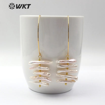 WT-E520 Elegant and Stylish Design Jewelry Earrings Natural Pearl Statement Earring 5 Irregular Strips of Pearls Earring