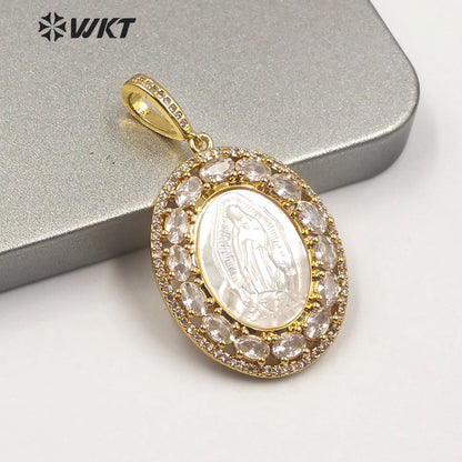 MP142 Wholesale the Virgin Mary Pendant CZ Stone With Natural Shell Pendant Lady Charm Jewelry Virgin Mary Shell Pendant