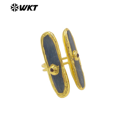 WT-R555 New in 2024 Unique High Quality 18K Gold Plated Blue Kyanite Adjustable Long Ring Jewelry for Women As Daily Accessory