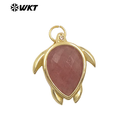 WT-P2015 Wholesale Exquisite Sea Turtles Shape Natural Gemstones Gold Plated Lovely Pendants For Ladies Jewelry Decoration