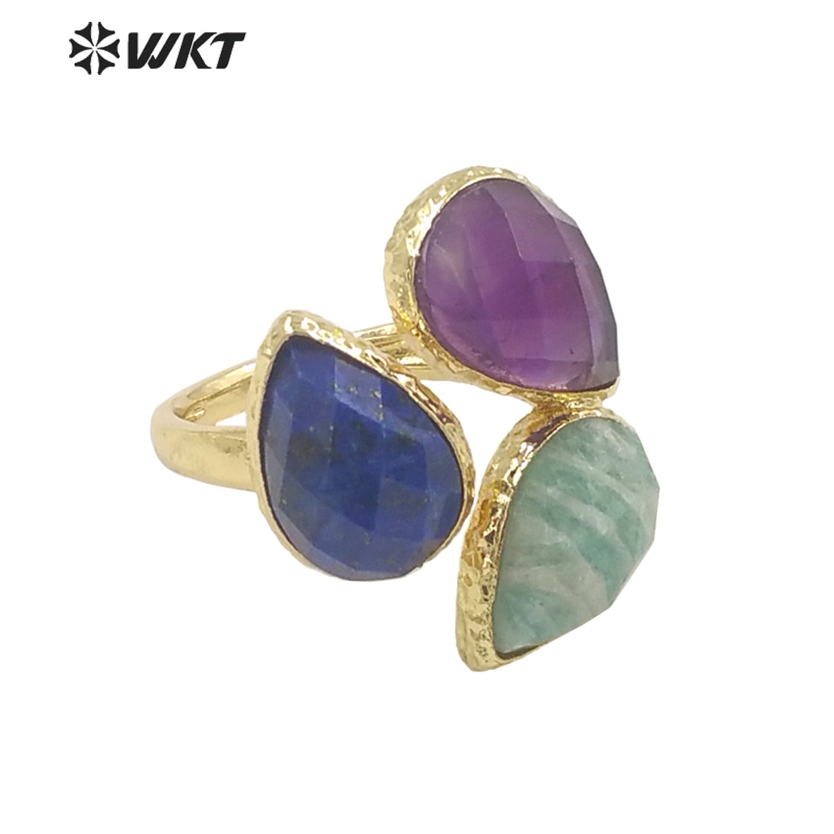 WT-R491 WKT Fashion Design Trendy Gift for Women Drop Shaped Colorful High Quality Gorgeous Natural Gemstone Stone Ring
