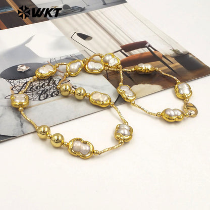 WT-JN321 High Quality Fashion Women 18K Real Gold Plated Resist Tarnished Natural Freshwater Pearl Necklace in Letter 8 Shape