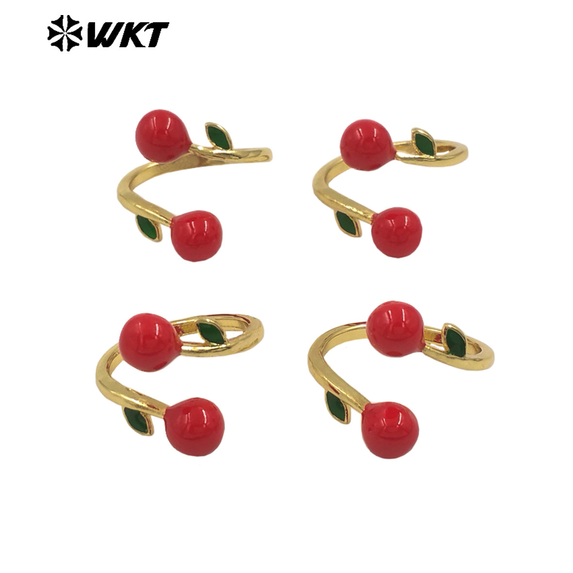 WT-RF010 Popular Sales Fruit Design 18K Gold Electroplated Cherry Ring Romantic Casual Style Women Daily Wearing Jewelry