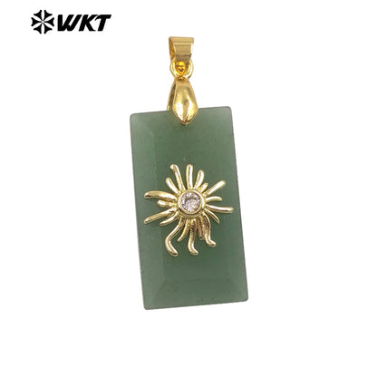 WT-P2068 Wholesale Gold Electroplated Sun Zircon And Natural Gemstones Rectangle Pendants As Handmade Jewelry Accessory