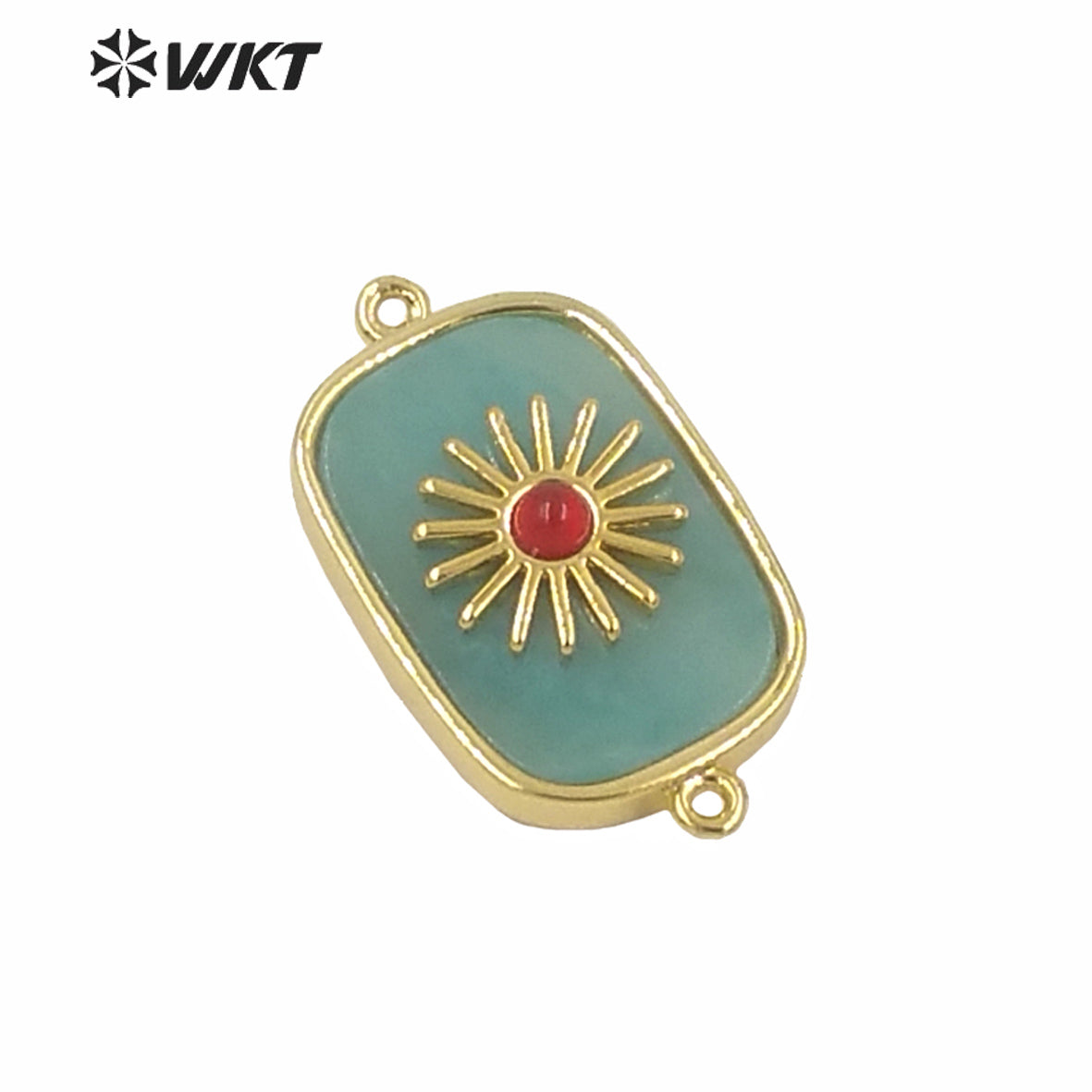 WT-C297 Newest Design High Polish Surface Natural Stone Double Loops Connectors Women Gold Bezel Precious Stone Connectors