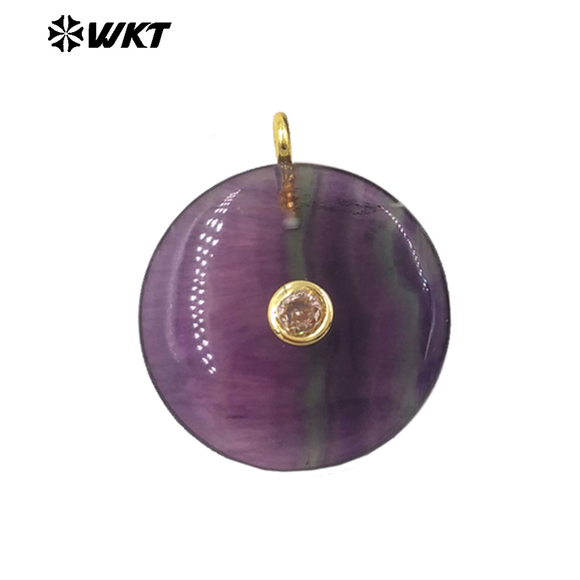 WT-P2086 Good Quality Amethyst Various Natural Gemstone And Zircon Round Gold Pendant For Simple Style Necklace Earring Making