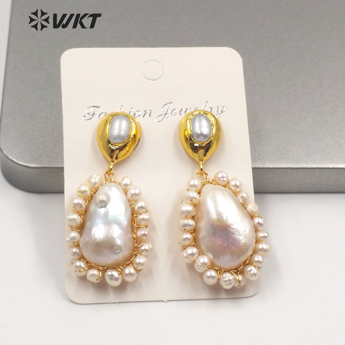 WT-MPE013 Elegant Drop Shape Pearl Earring Women Classic Wire Wrapped Natural Freshwater Pearl Dangle Earring
