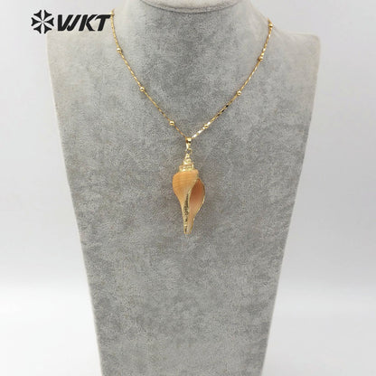 WT-JN062 Large Conch Shell With Gold Plated Women Jewelry Pendant Sea Shell 18 Inch Natural Big Trumpet Shell Necklace
