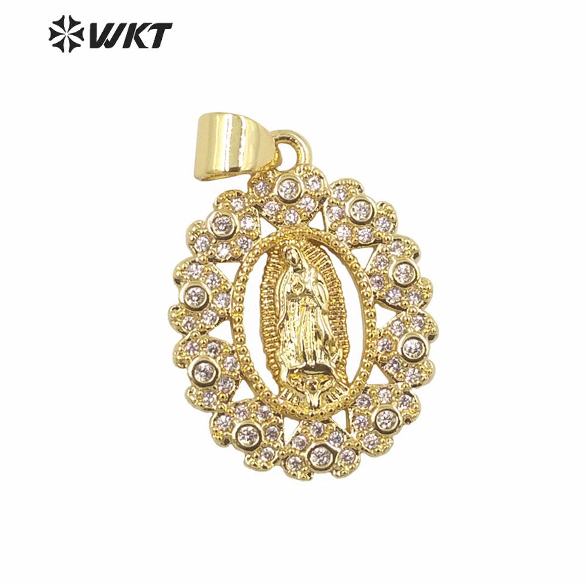 WT-MP284 Newest Vintage Style Colorful Female Deity Shaped Round Shaped Cubic Zircon Madonna Design Pendant