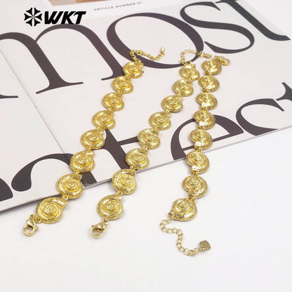 WT-JF372 Wholesale Vintage Style Gold Plated Metal Yellow Brass Shell Shape Bracelet For Women Fashion Jewelry Matching