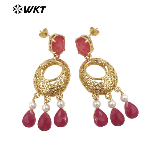 WT-E721 Amazing Excellent Tiny Drop Dangle Earrings Fashion Gold Plated Long Statement Drop Stone Earrings for Women Gift