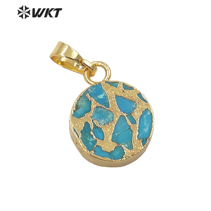 WT-P1699 Wholesale Amazing Round Blue Copper Turquoise Pendant Fashion Single Loop Small Size 15mm Stone Pendant for Necklace