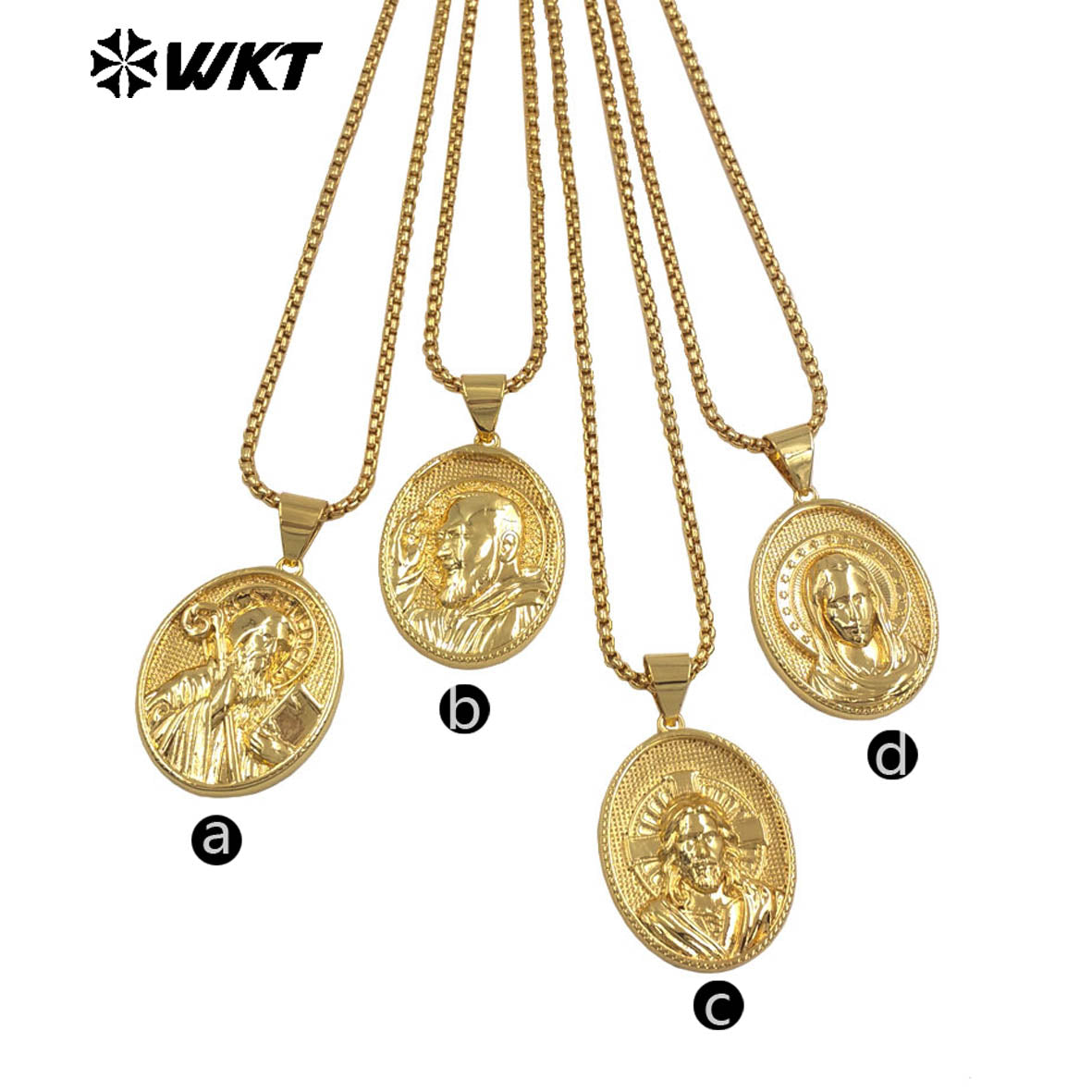 WT-JFN33 Good Quality 18K Gold Plated Necklace Resist Tarnishable With Carved People Head Pattern Pendant Charming Jewelry