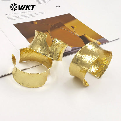 WT-JF376 Simple V Shape Gear Design 18K Gold Electroplated Metal Yellow Brass Adjustable Bangles For Lady Trendy Matching