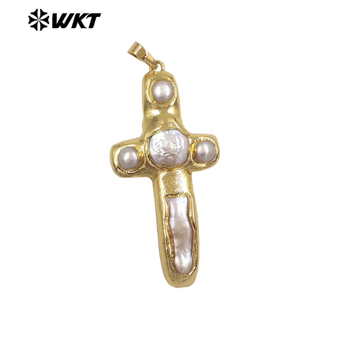 WT-JP446 New Arrival Religious Style Gold Electroplated Natural Freshwater Pearl Cross Pendant For Women Fashion Necklace Making