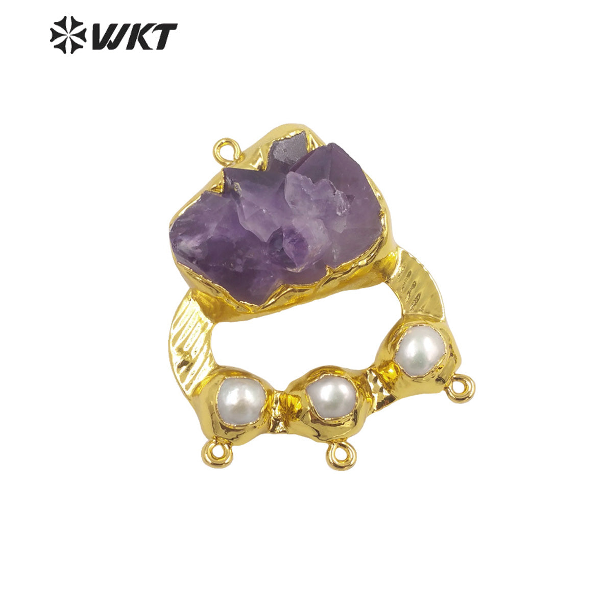 WT-P1950 Wholesale Fashion Handmade Carved Natural Amethyst and Pearl Pendant for Lady Necklace Design Pendants