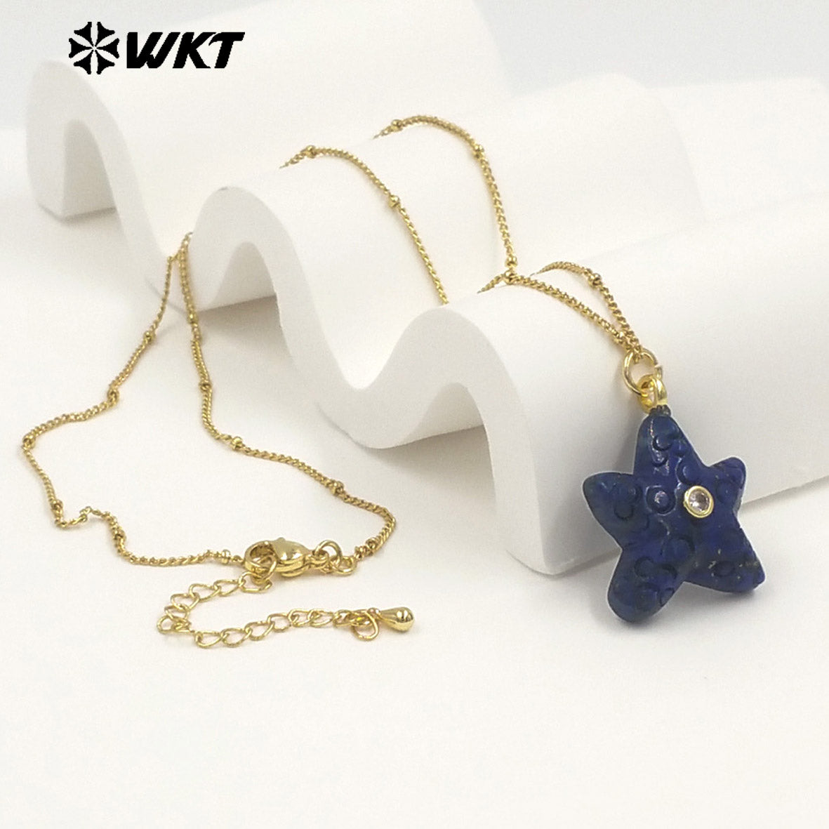 WT-N1532 Popular Trendy Gold Thin Chain With Starfish Shape Natural Gemstones Pendants Necklaces As Female Daily Decoration