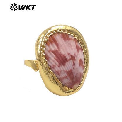 WT-MPR169 Top Fashionable 18K Gold Plated Colorful Natural Scallop Shell Women Adjustable Rings For Party Wearing Jewelry
